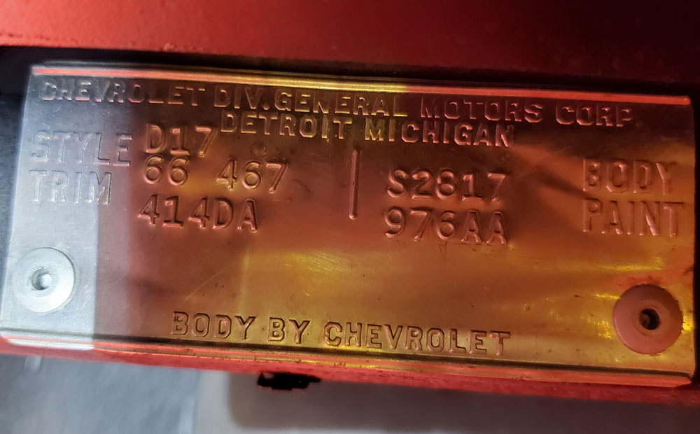 classic corvette pre-purchase inspection - trim tag